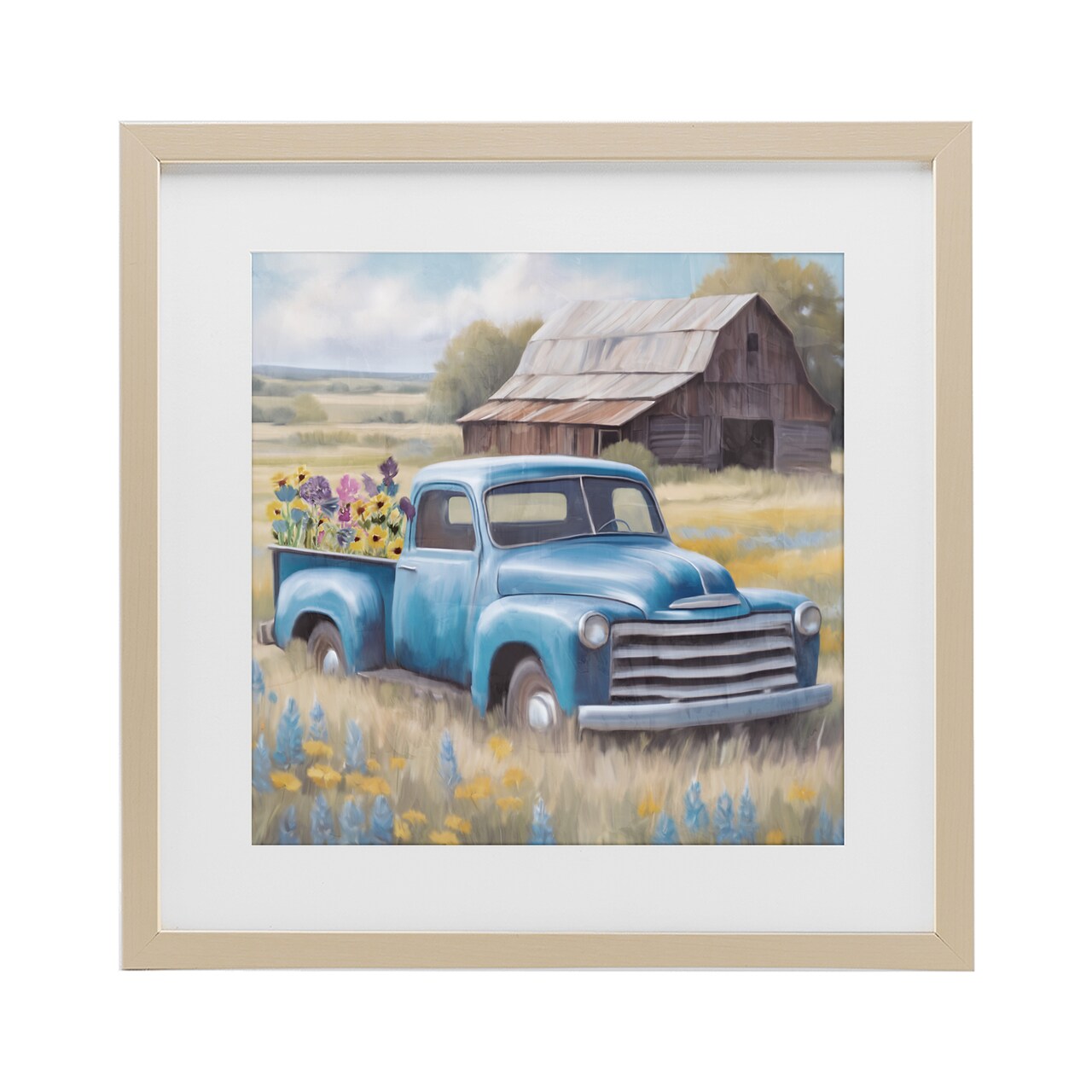 Stupell Industries Flower Truck in Antique Blue Framed Print Under Glass, design by Kim Allen